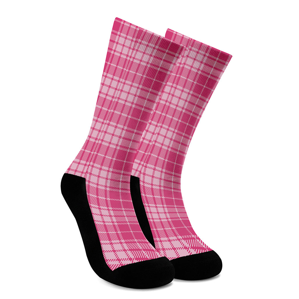 Pink Tartan Pattern Print Crew Socks
