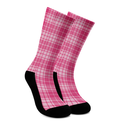 Pink Tartan Pattern Print Crew Socks