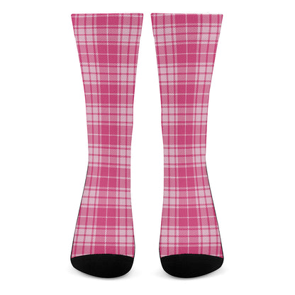 Pink Tartan Pattern Print Crew Socks