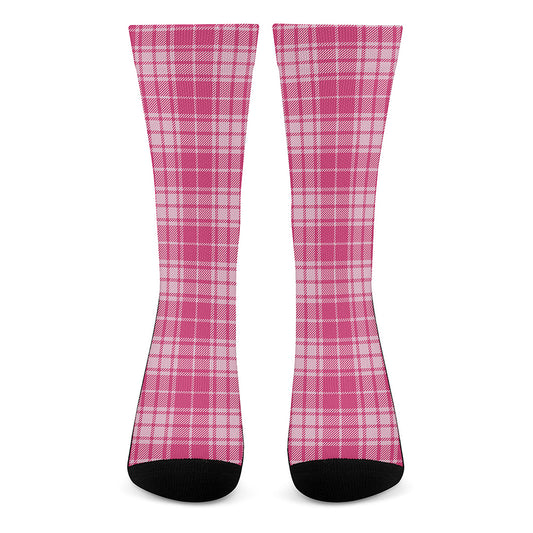 Pink Tartan Pattern Print Crew Socks