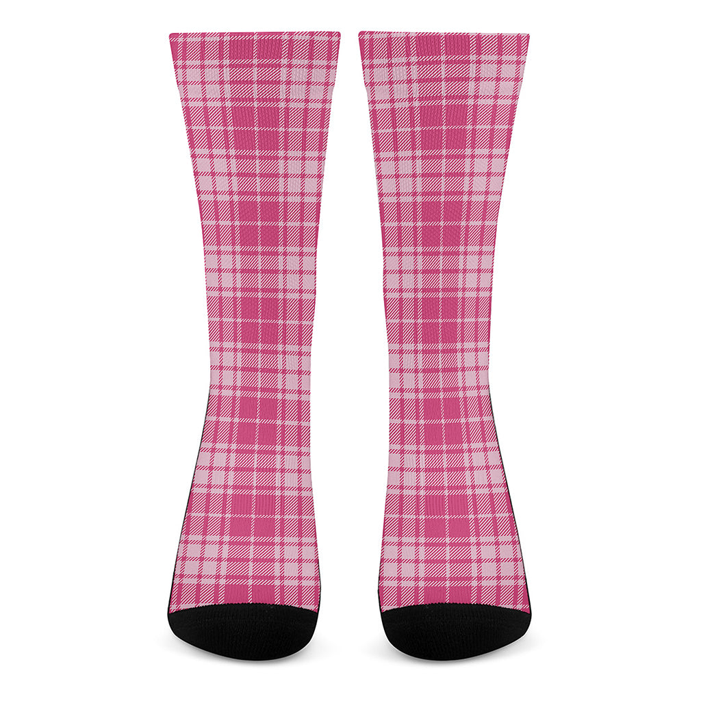 Pink Tartan Pattern Print Crew Socks