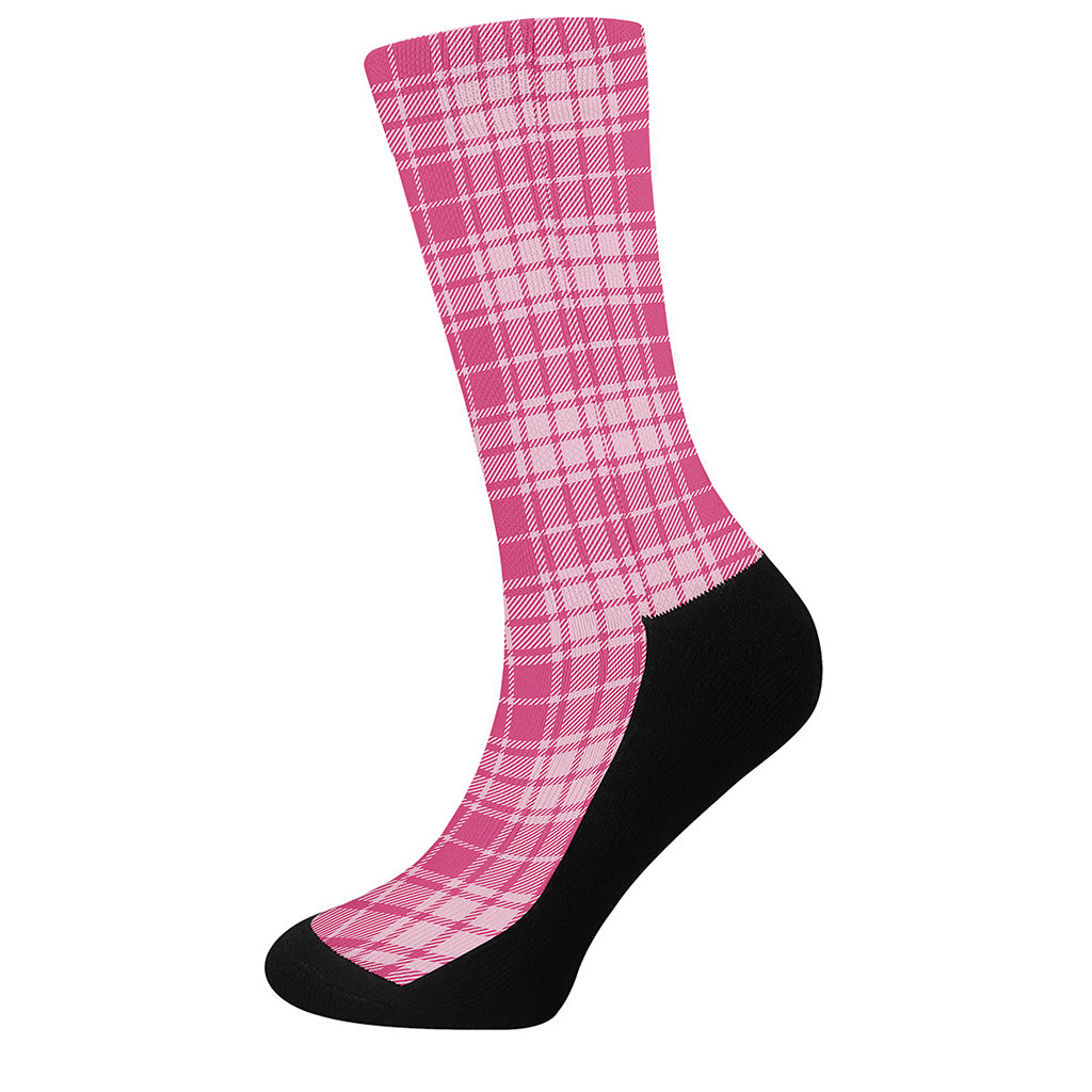 Pink Tartan Pattern Print Crew Socks
