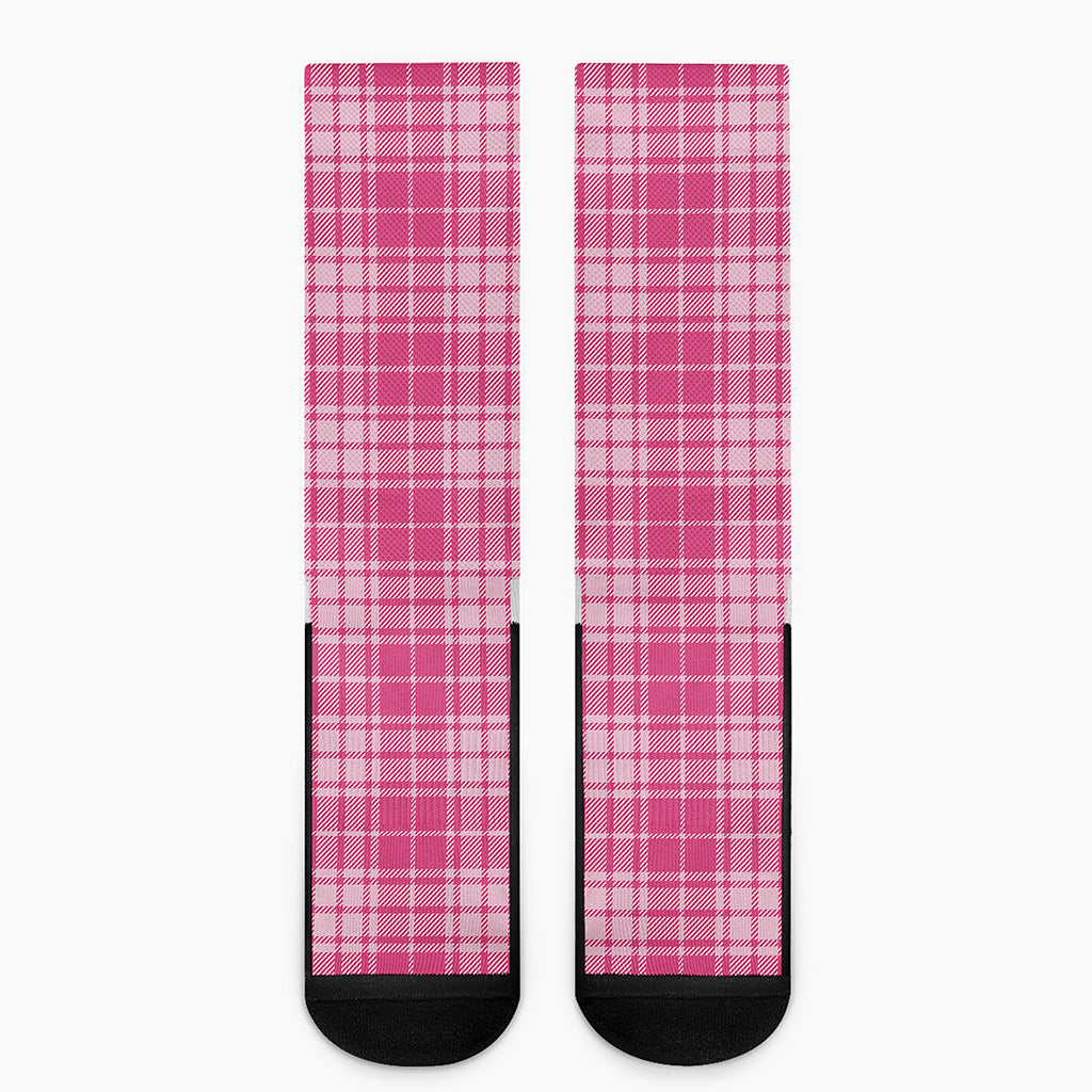 Pink Tartan Pattern Print Crew Socks