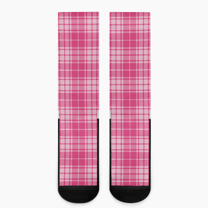 Pink Tartan Pattern Print Crew Socks