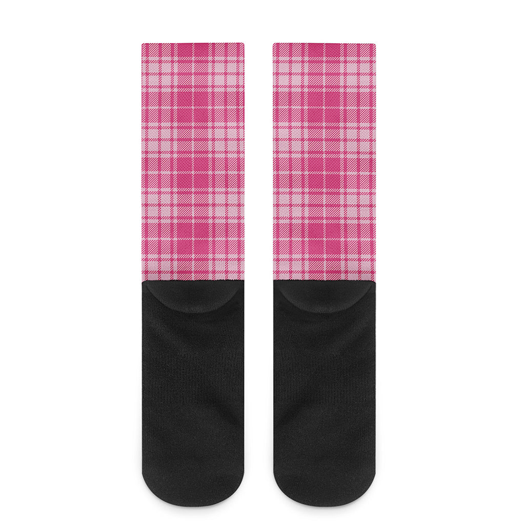 Pink Tartan Pattern Print Crew Socks