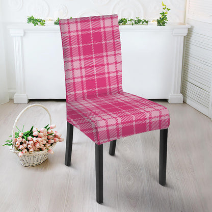 Pink Tartan Pattern Print Dining Chair Slipcover