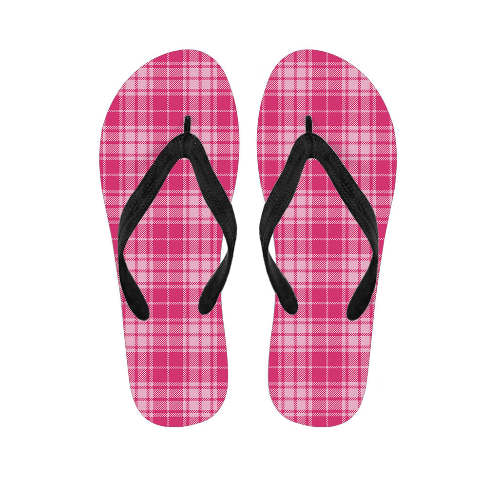 Pink Tartan Pattern Print Flip Flops