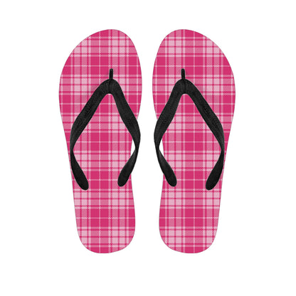 Pink Tartan Pattern Print Flip Flops