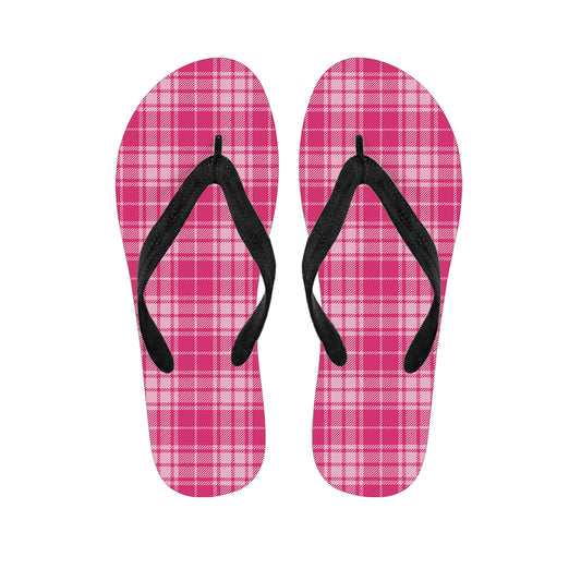 Pink Tartan Pattern Print Flip Flops