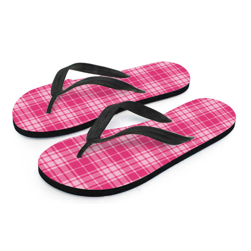 Pink Tartan Pattern Print Flip Flops