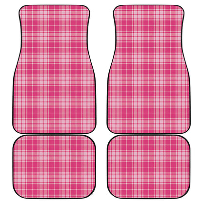 Pink Tartan Pattern Print Front and Back Car Floor Mats