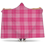 Pink Tartan Pattern Print Hooded Blanket
