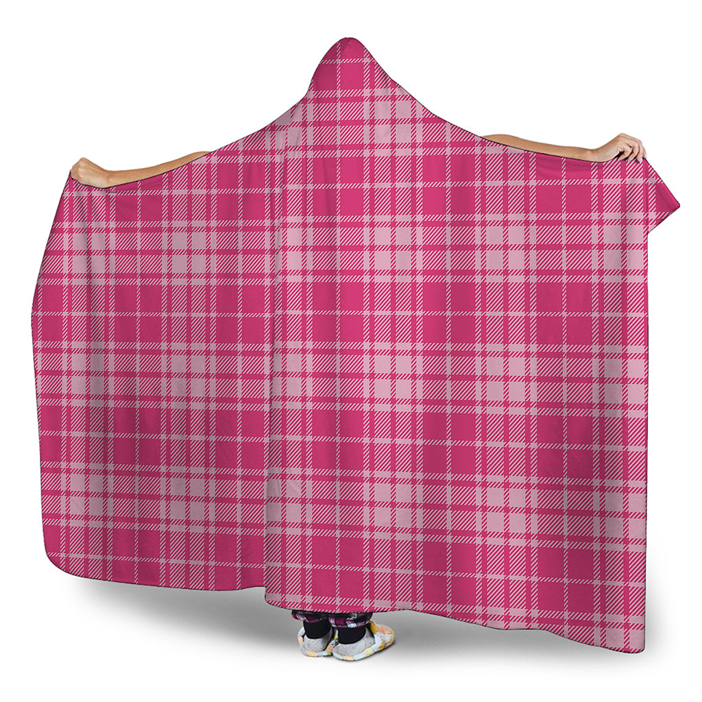 Pink Tartan Pattern Print Hooded Blanket