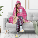 Pink Tartan Pattern Print Hooded Blanket