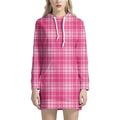 Pink Tartan Pattern Print Pullover Hoodie Dress