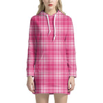 Pink Tartan Pattern Print Hoodie Dress
