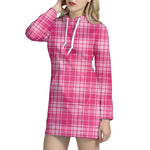 Pink Tartan Pattern Print Hoodie Dress