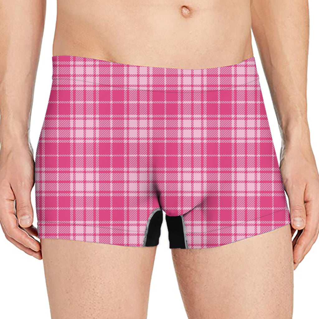 Pink Tartan Pattern Print Men's Boxer Briefs