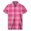 Pink Tartan Pattern Print Men's Short Sleeve Shirt