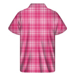 Pink Tartan Pattern Print Men's Short Sleeve Shirt