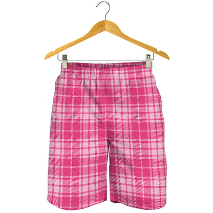 Pink Tartan Pattern Print Men's Shorts