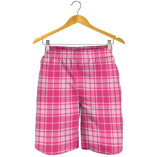 Pink Tartan Pattern Print Men's Shorts