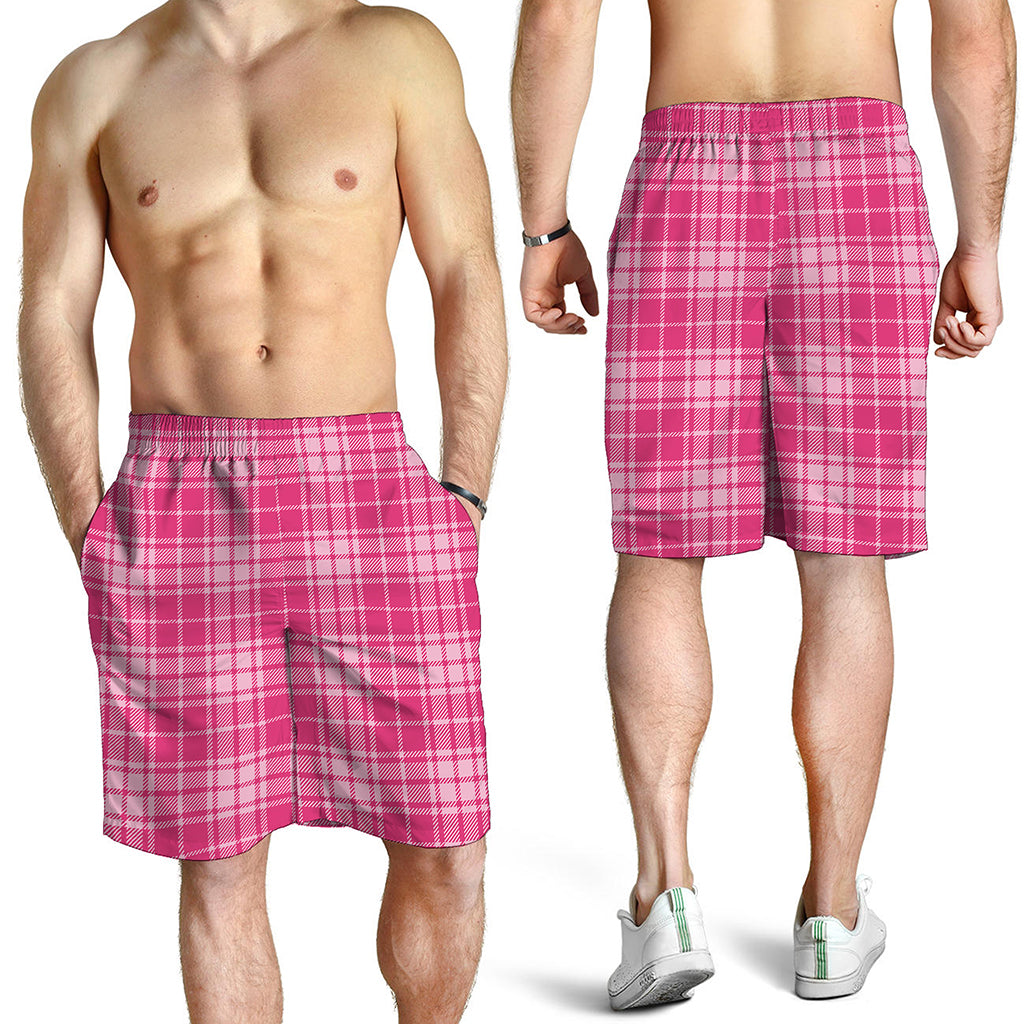 Pink Tartan Pattern Print Men's Shorts