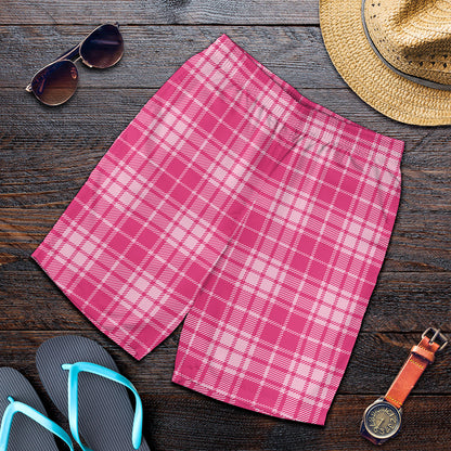 Pink Tartan Pattern Print Men's Shorts