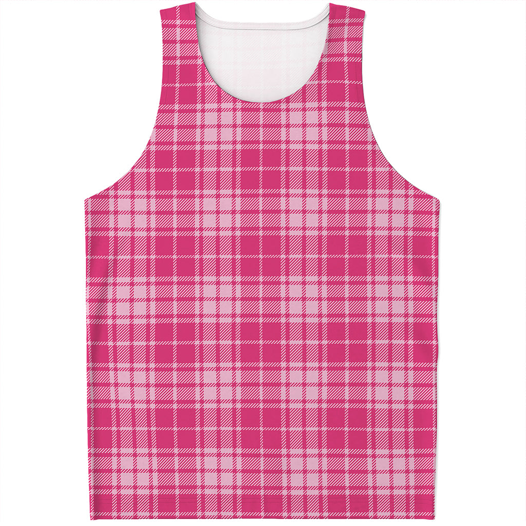 Pink Tartan Pattern Print Men's Tank Top