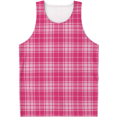 Pink Tartan Pattern Print Men's Tank Top
