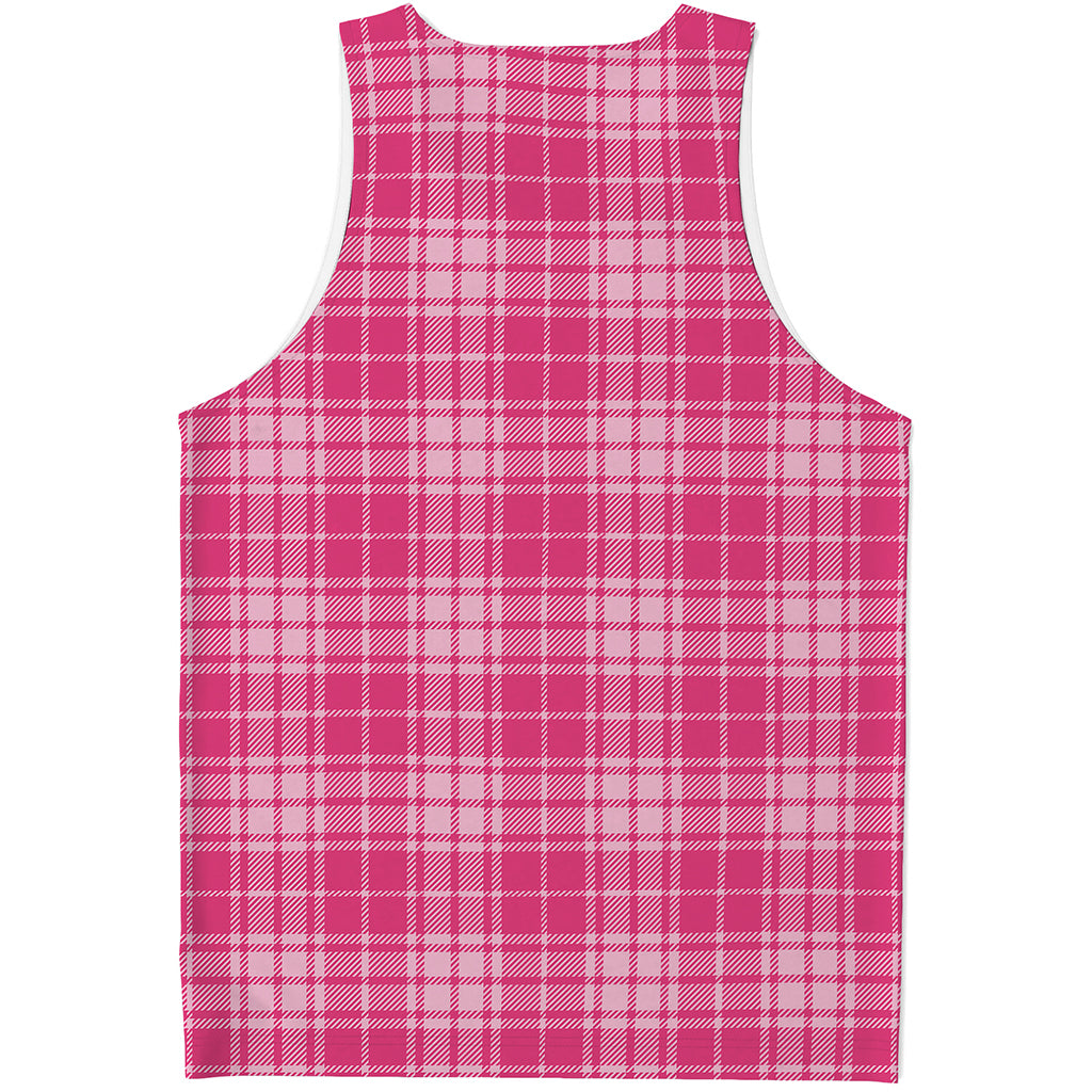 Pink Tartan Pattern Print Men's Tank Top