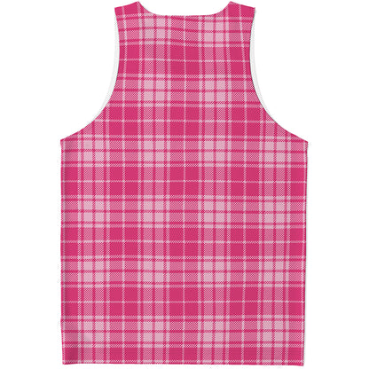 Pink Tartan Pattern Print Men's Tank Top