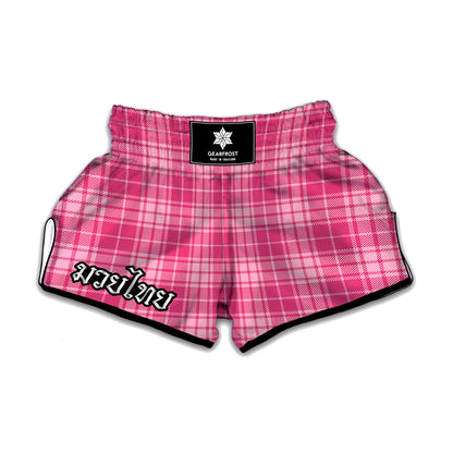 Pink Tartan Pattern Print Muay Thai Boxing Shorts