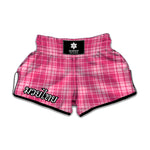 Pink Tartan Pattern Print Muay Thai Boxing Shorts