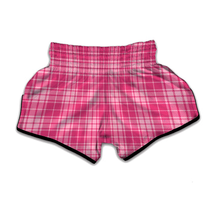 Pink Tartan Pattern Print Muay Thai Boxing Shorts