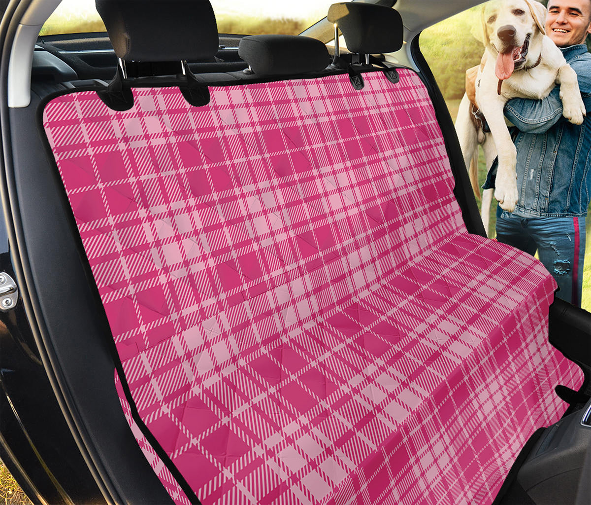 Pink Tartan Pattern Print Pet Car Back Seat Cover