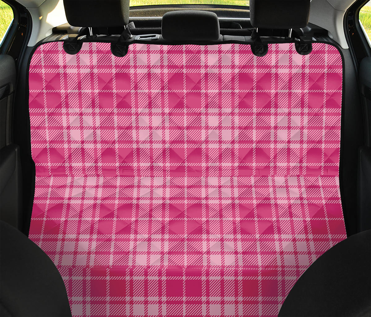 Pink Tartan Pattern Print Pet Car Back Seat Cover