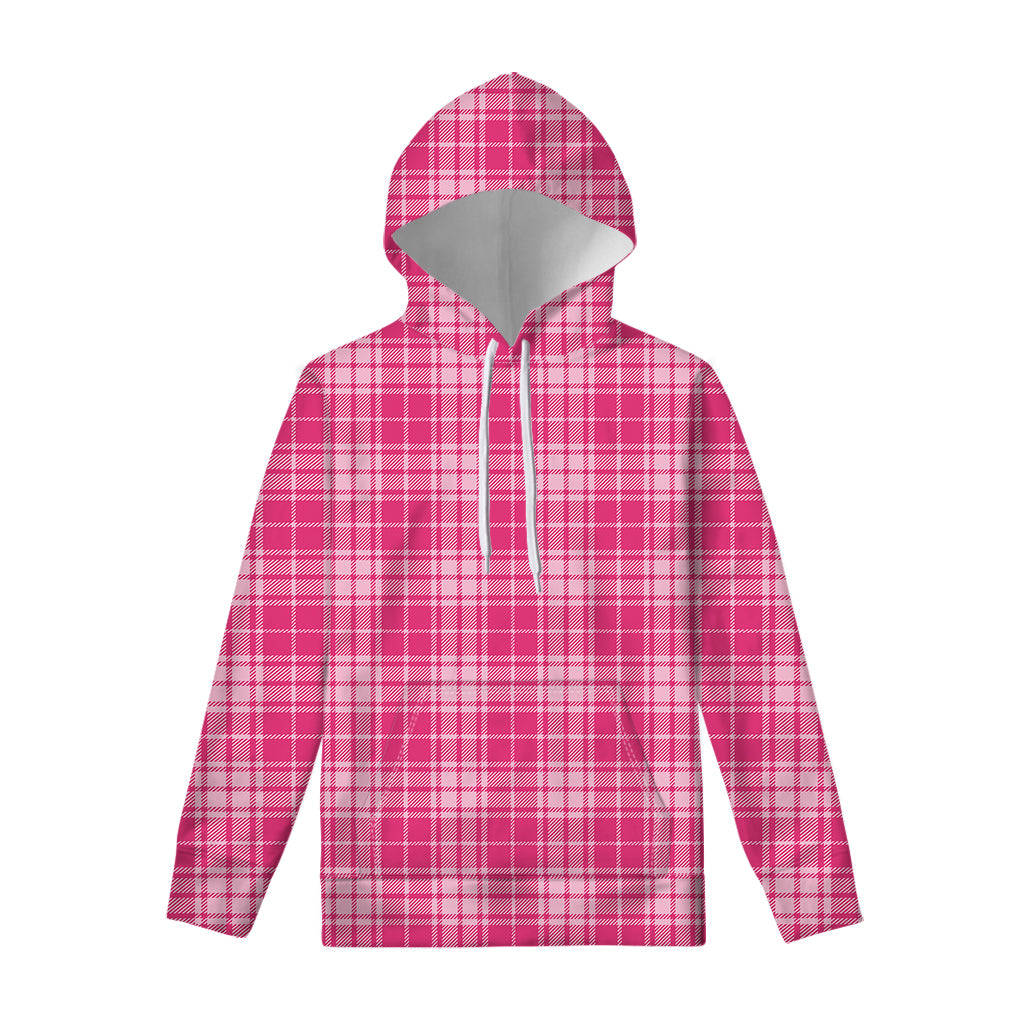 Pink Tartan Pattern Print Pullover Hoodie