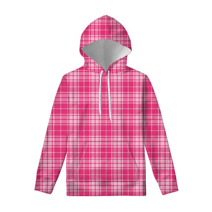 Pink Tartan Pattern Print Pullover Hoodie