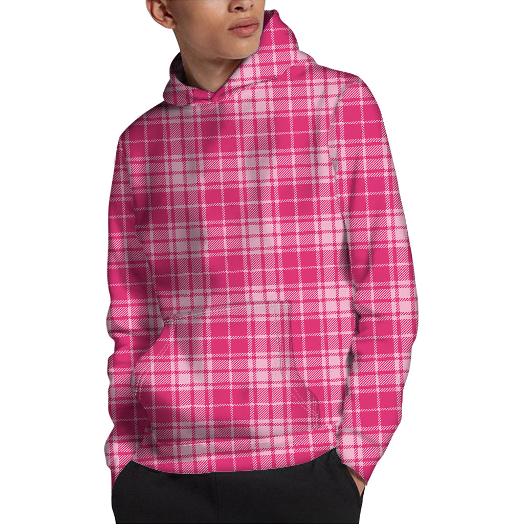 Pink Tartan Pattern Print Pullover Hoodie