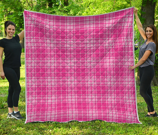 Pink Tartan Pattern Print Quilt