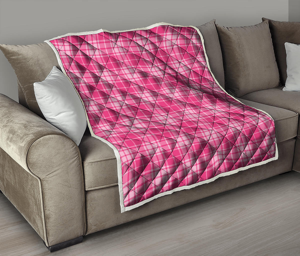 Pink Tartan Pattern Print Quilt