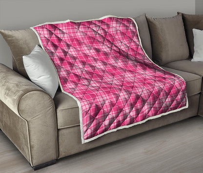 Pink Tartan Pattern Print Quilt