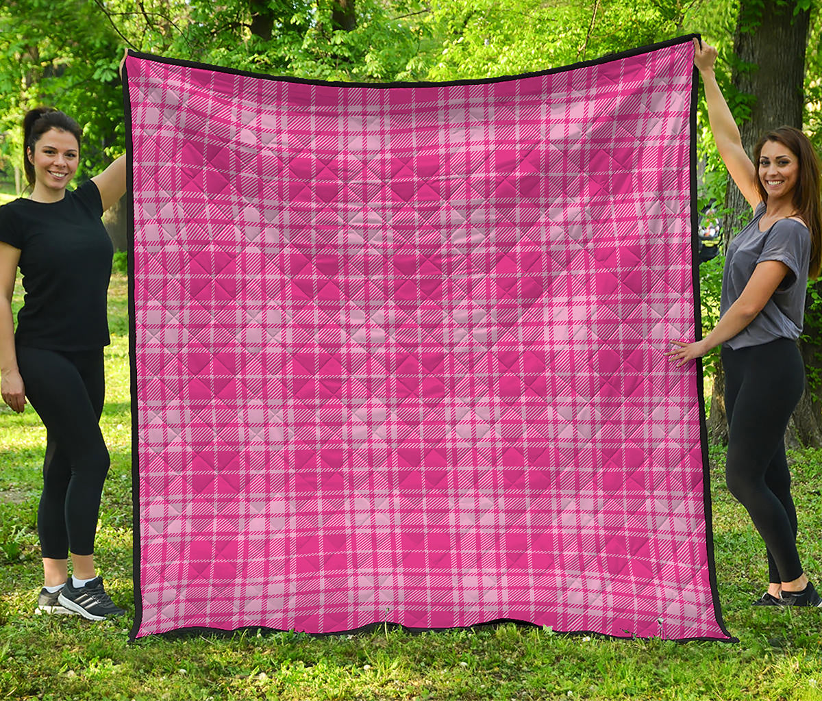 Pink Tartan Pattern Print Quilt