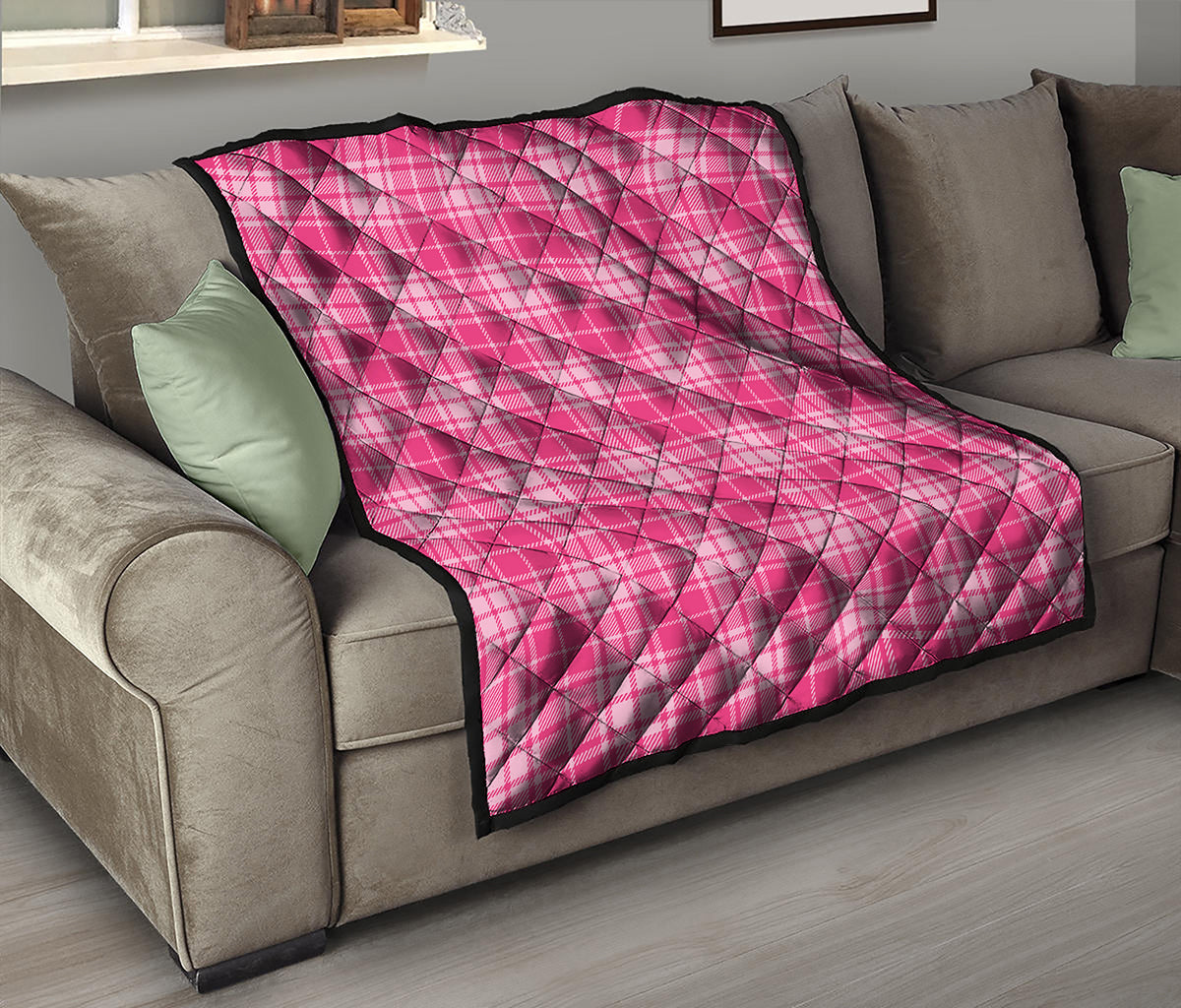 Pink Tartan Pattern Print Quilt