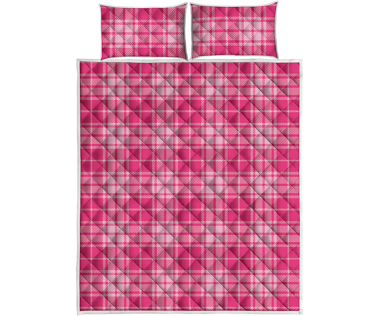 Pink Tartan Pattern Print Quilt Bed Set