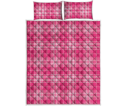 Pink Tartan Pattern Print Quilt Bed Set