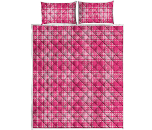 Pink Tartan Pattern Print Quilt Bed Set