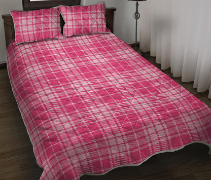 Pink Tartan Pattern Print Quilt Bed Set