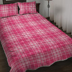 Pink Tartan Pattern Print Quilt Bed Set